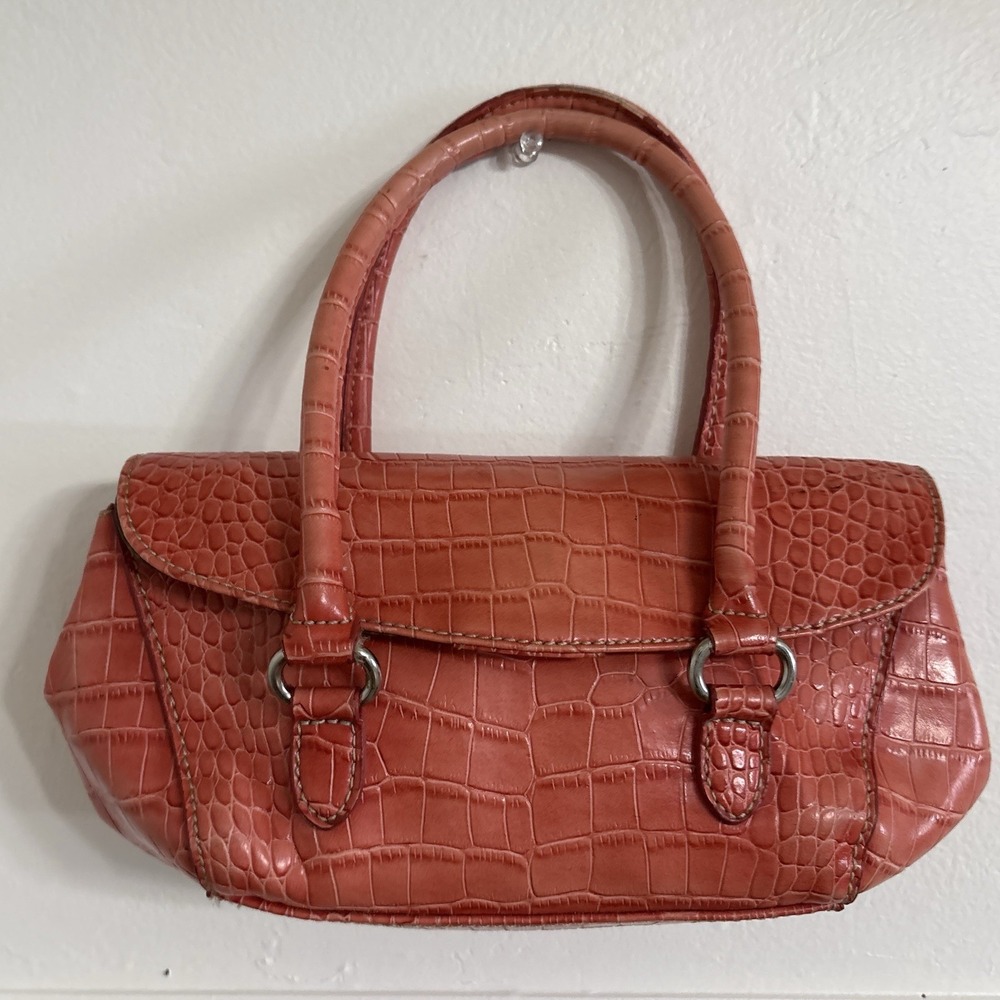 Vintage 90s Y2K Nine West Mini Shoulder Bag Purse Orange Coral Croc Faux Leather